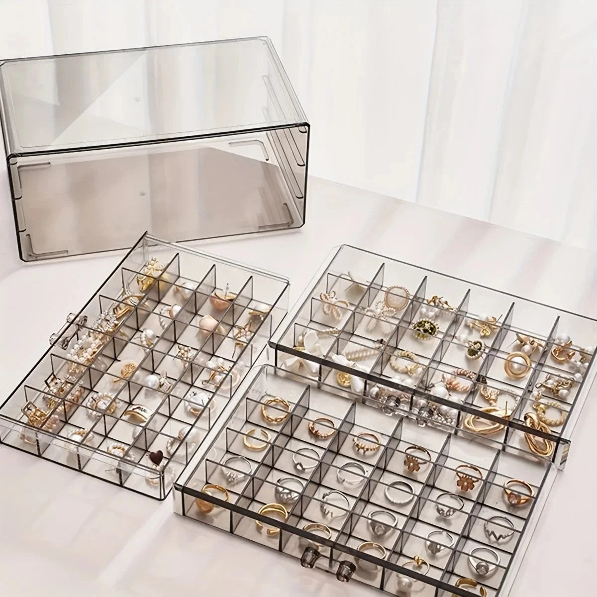 1pc 3-layer 72-grid Large-Capacity Ring Earrings Necklace Jewelry Storage Box | eBay