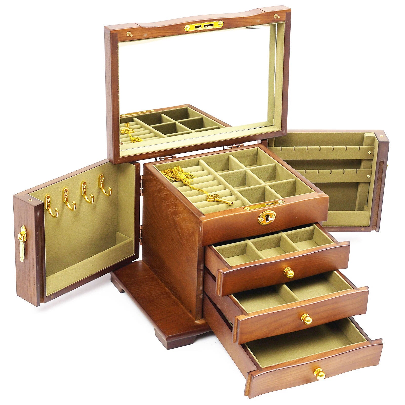 Lining Jewelry Box Wooden Jewelry Storage Case W/mirror&lock Watch Necklace Case | eBay
