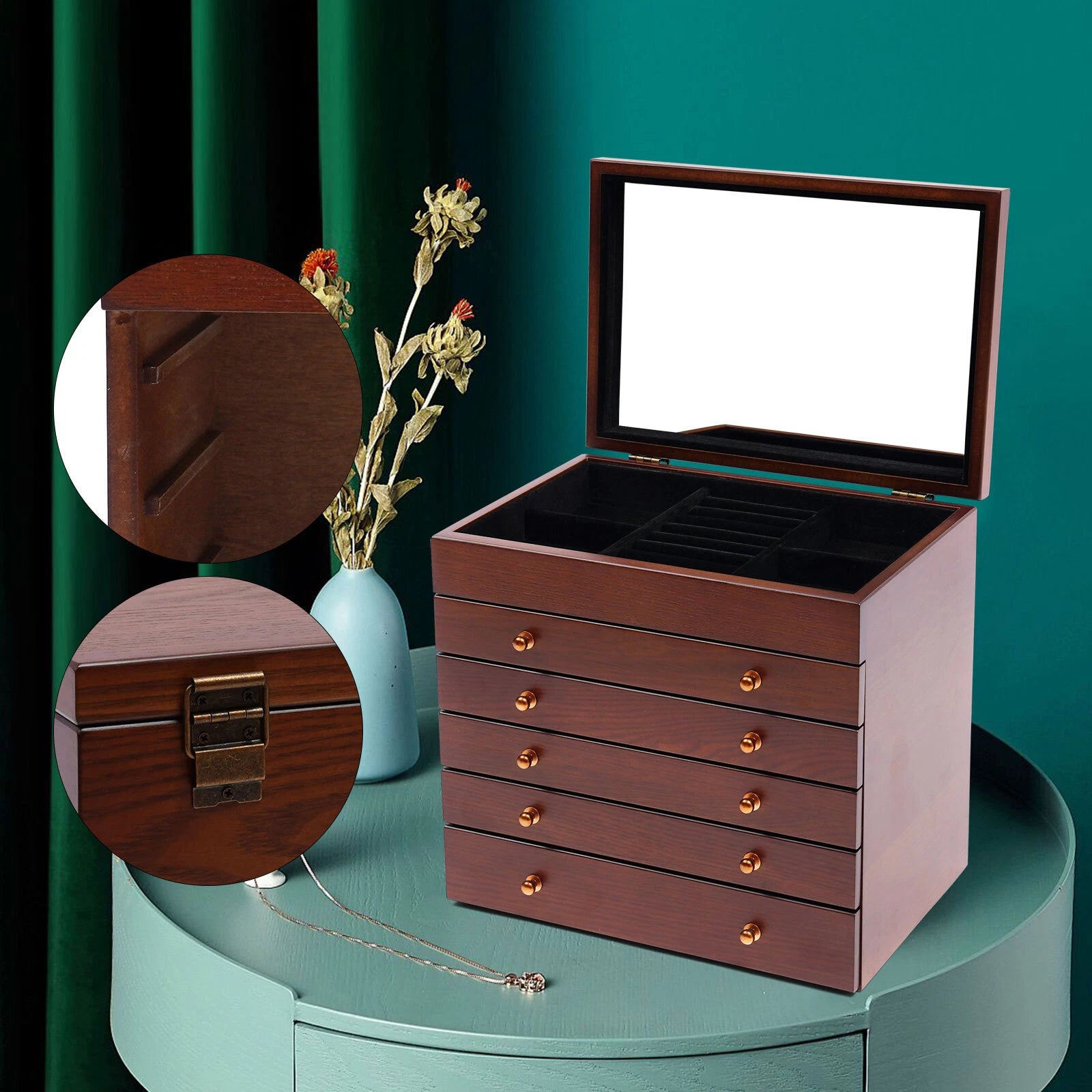 6 Layers Large Wooden Jewelry Storage Box Vintage Wooden Jewelry Organizer | eBay