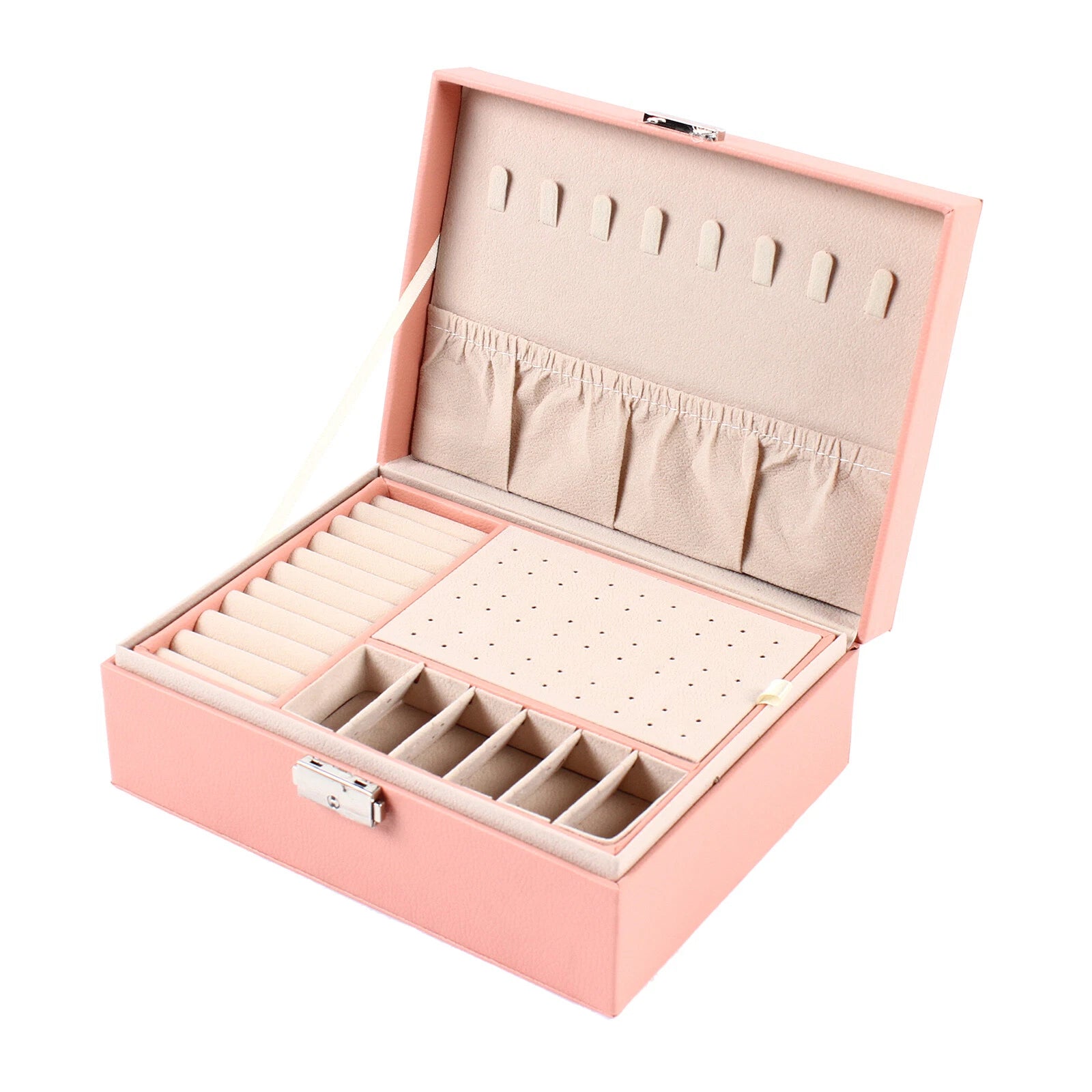 2 Layers Jewelry Box Organizer Large Capacity Ring Earring Necklace Storage New | eBay