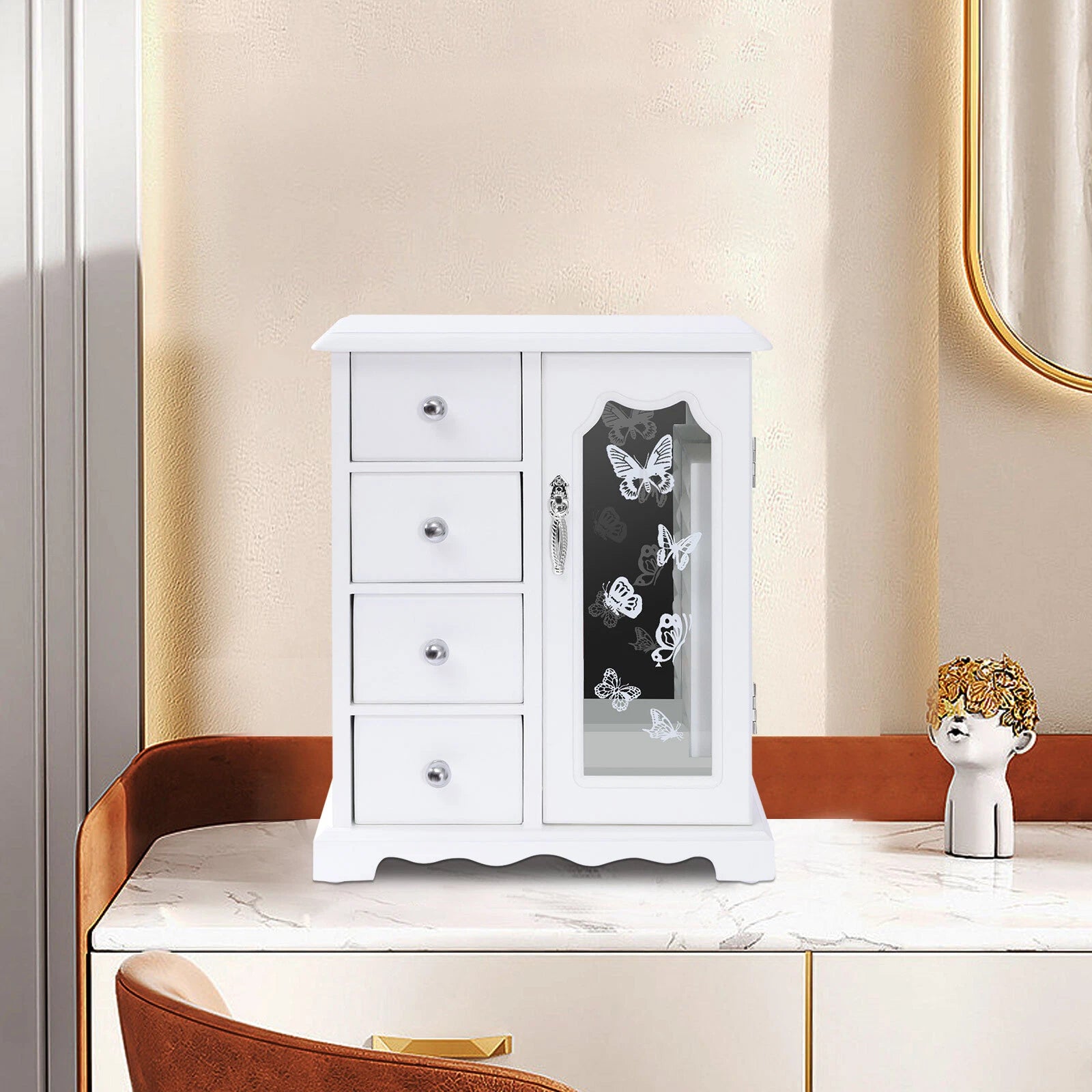 Jewelry Box Organizer Case Wooden with 4 Drawers Gift for Girls or Women White | eBay
