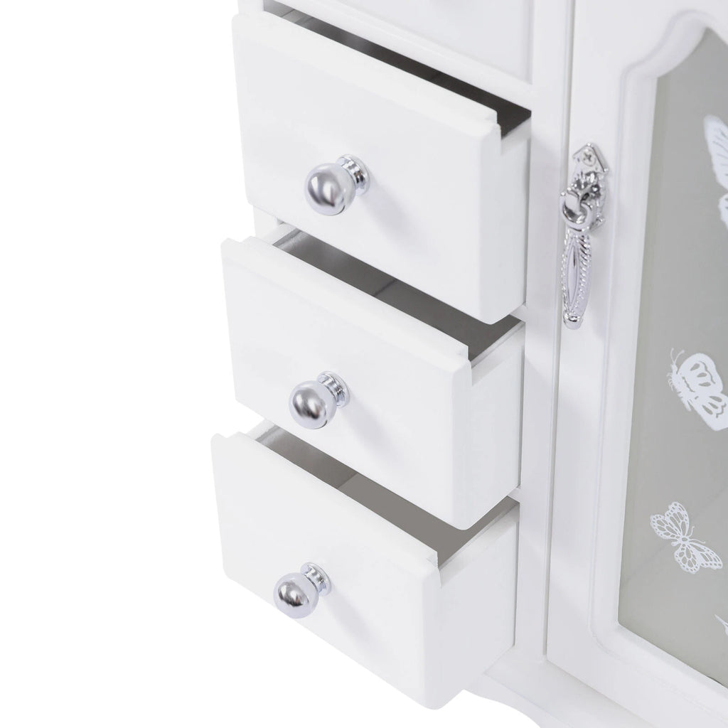 Women Gift Jewelry Wood Box 4 Drawers Organizer Velvet Built-in Mirror Bedroom | eBay