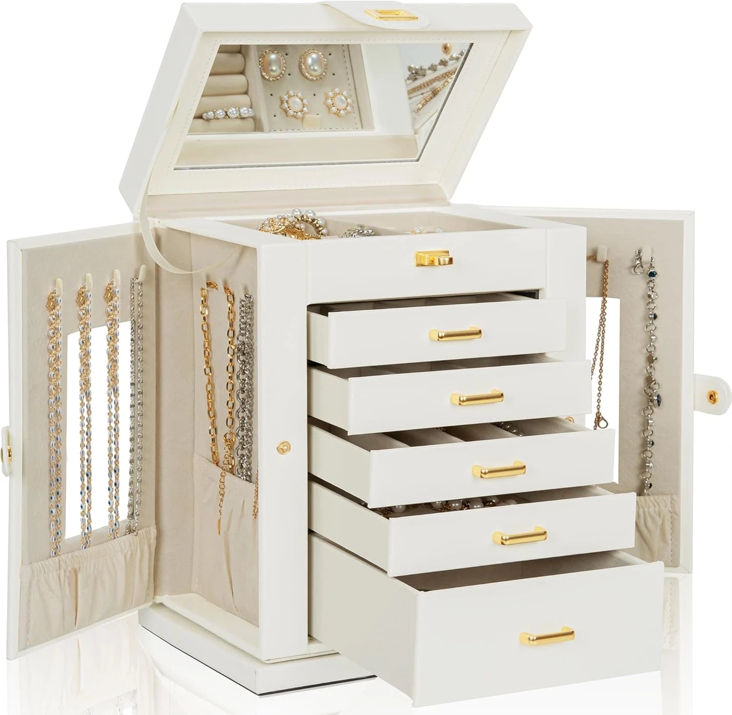 Jewelry Box 6-Tier Organizer Functional 360° Rotating Jewelry Storage Case for W | eBay