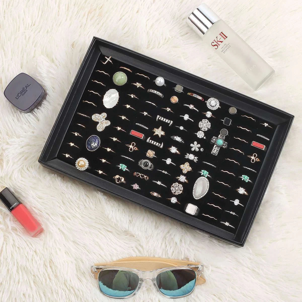 2x 100Slots Jewelry Ring Display Organizer Case Tray Earrings Holder Storage Box | eBay