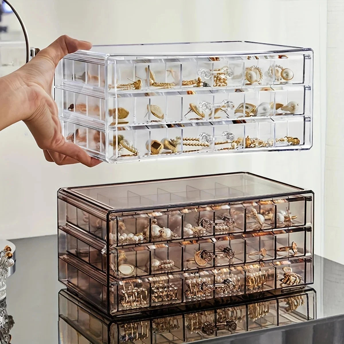 1pc 3-layer 72-grid Large-Capacity Ring Earrings Necklace Jewelry Storage Box | eBay