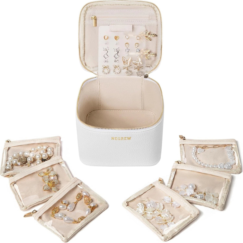Travel Jewelry Box with 6 Pouches, Leather Jewelry Organizer Case for Women Girl | eBay