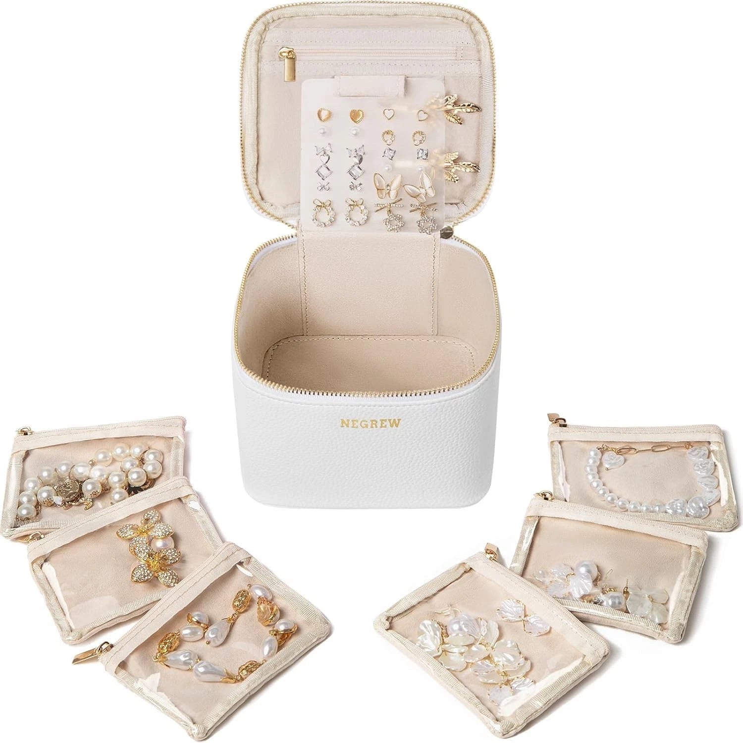 Travel Jewelry Box with 6 Pouches, Leather Jewelry Organizer Case for Women Girl | eBay