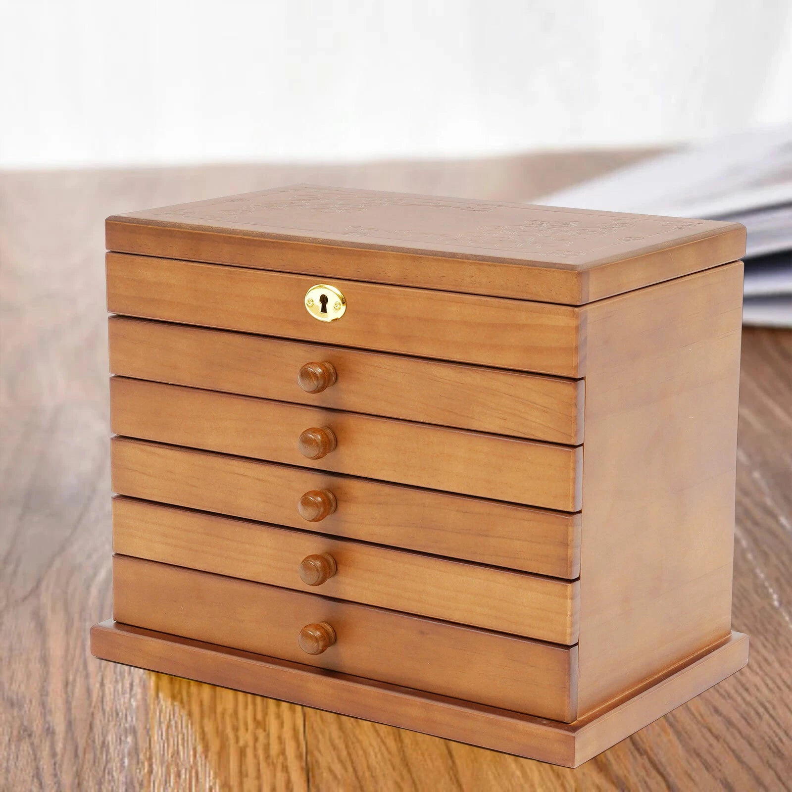 Jewelry Box Wood for Wowen 6-Layer Large Organizer Box with Mirror & 5 Drawers | eBay