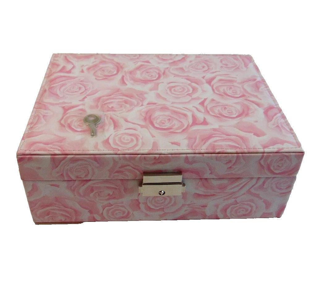 Women's Jewelry Box Pink Blush Floral Roses Storage Case Organizer Compartments | eBay
