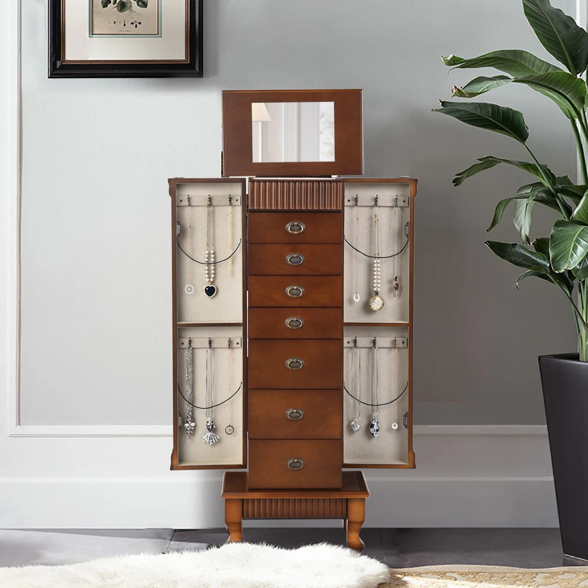 Jewelry Cabinet Armoire Box Storage Chest Stand Organizer Wood Christmas Gift | eBay