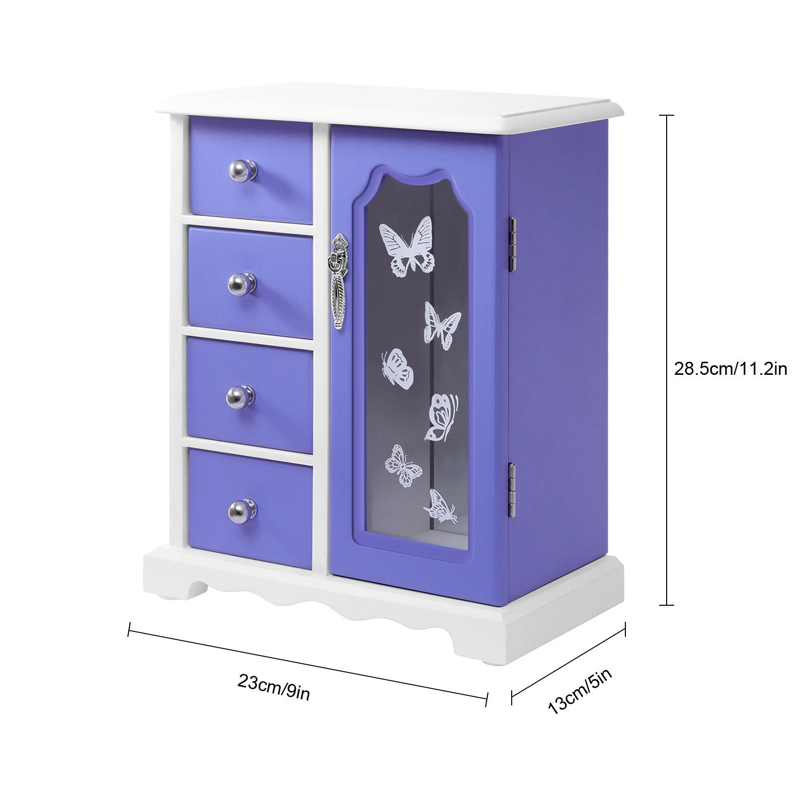 Jewelry Box Bracelets Rings Storage Organizer 4 Drawers Purple w/Built-in Mirror | eBay
