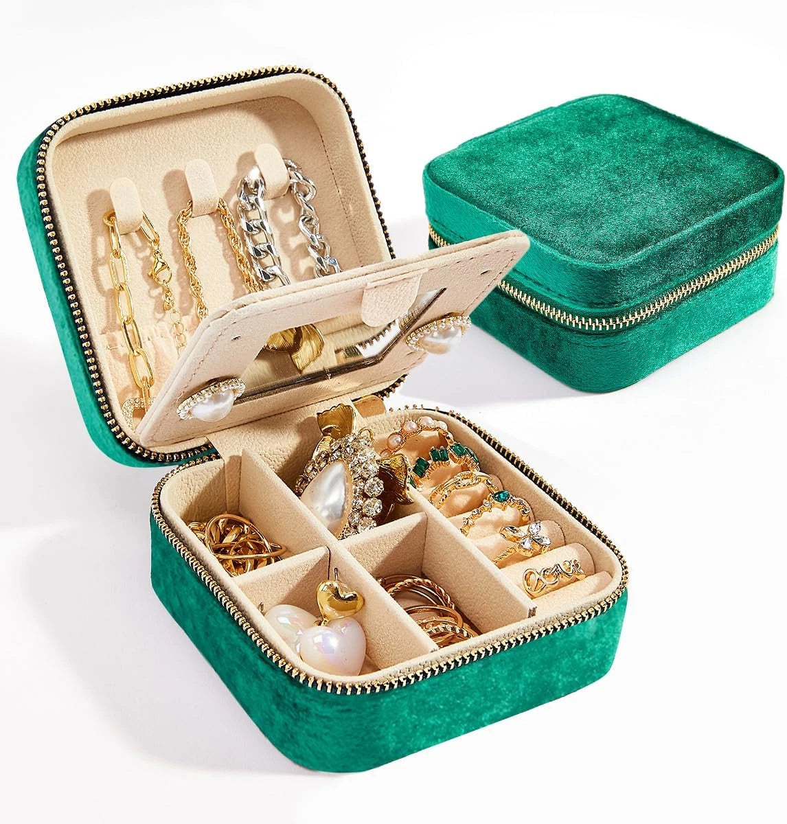 Travel Velvet Jewelry Box with Mirror, Portable Organizer for Rings Earrings etc | eBay